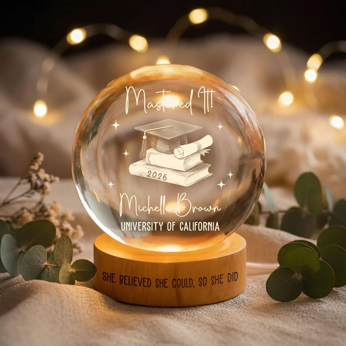Personalized Masters Degree Gift, Graduation Gift For Her Him, Mastered It 2026 Crystal Ball Night Light, Master's Degree MBA Gift Graduate