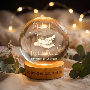 Personalized Masters Degree Gift, Graduation Gift For Her Him, Mastered It 2026 Crystal Ball Night Light, Master's Degree MBA Gift Graduate