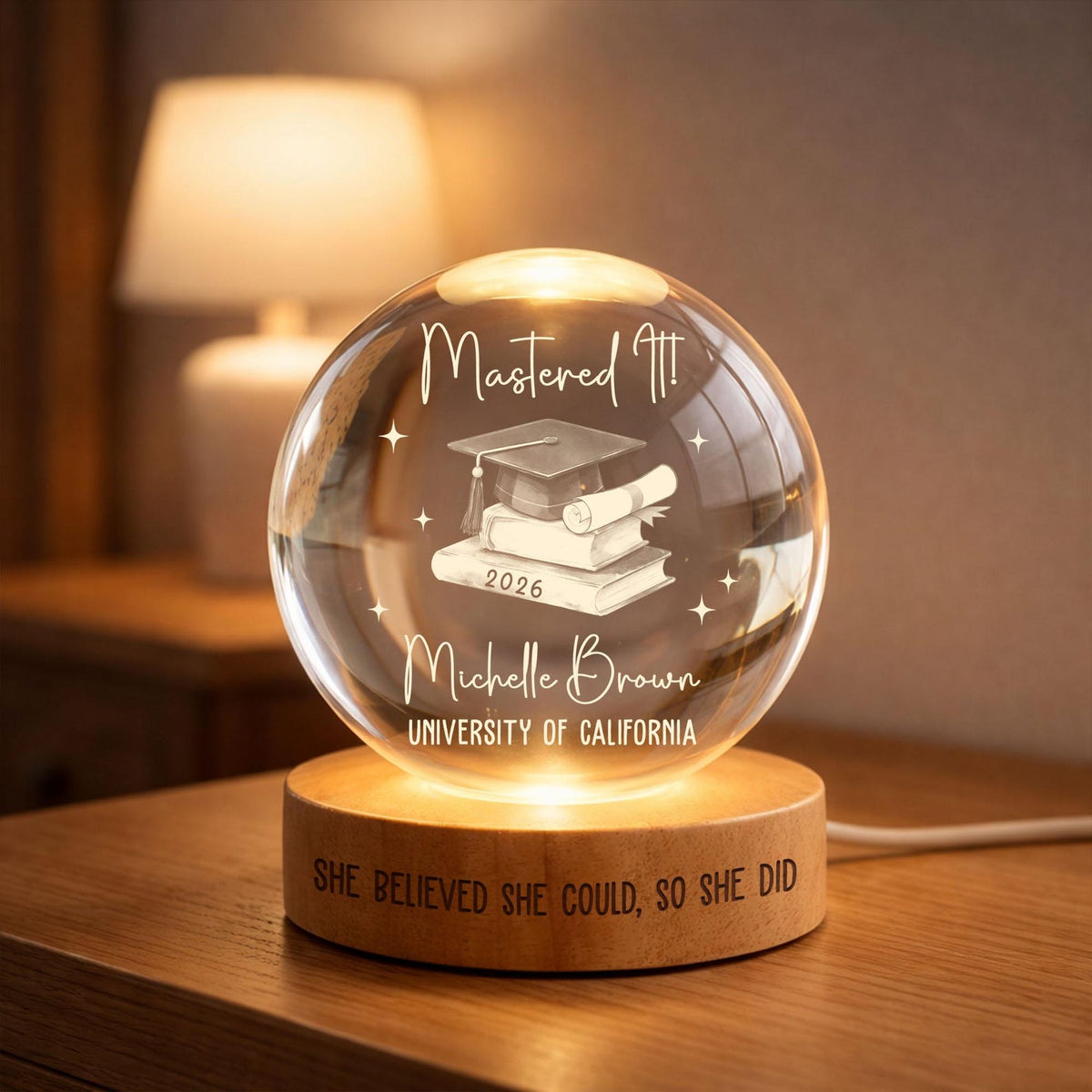 Personalized Masters Degree Gift, Graduation Gift For Her Him, Mastered It 2026 Crystal Ball Night Light, Master's Degree MBA Gift Graduate