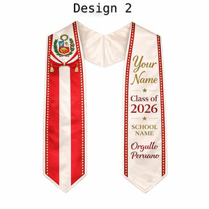 Custom Flag Graduation Stole Class of 2026, Personalized Country Heritage Sash, Mexico Brazil USA Africa Philippine Pride, Grad Gift