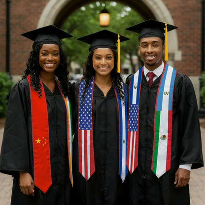 Custom 1/2/3/4 Mixed Country Flag Graduation Stole, Personalized Graduate Sash for Friends, Class of 2026 Grad Gifts for Student