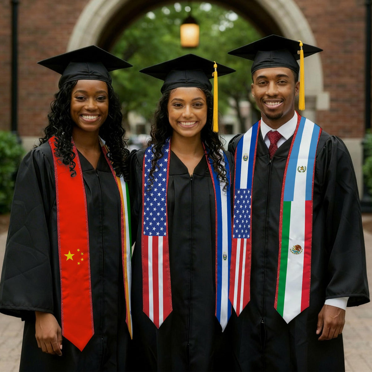 Custom 1/2/3/4 Mixed Country Flag Graduation Stole, Personalized Graduate Sash for Friends, Class of 2026 Grad Gifts for Student