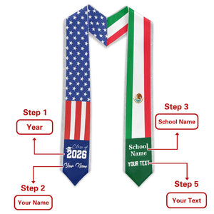 Custom 1/2/3/4 Mixed Country Flag Graduation Stole, Personalized Graduate Sash for Friends, Class of 2026 Grad Gifts for Student