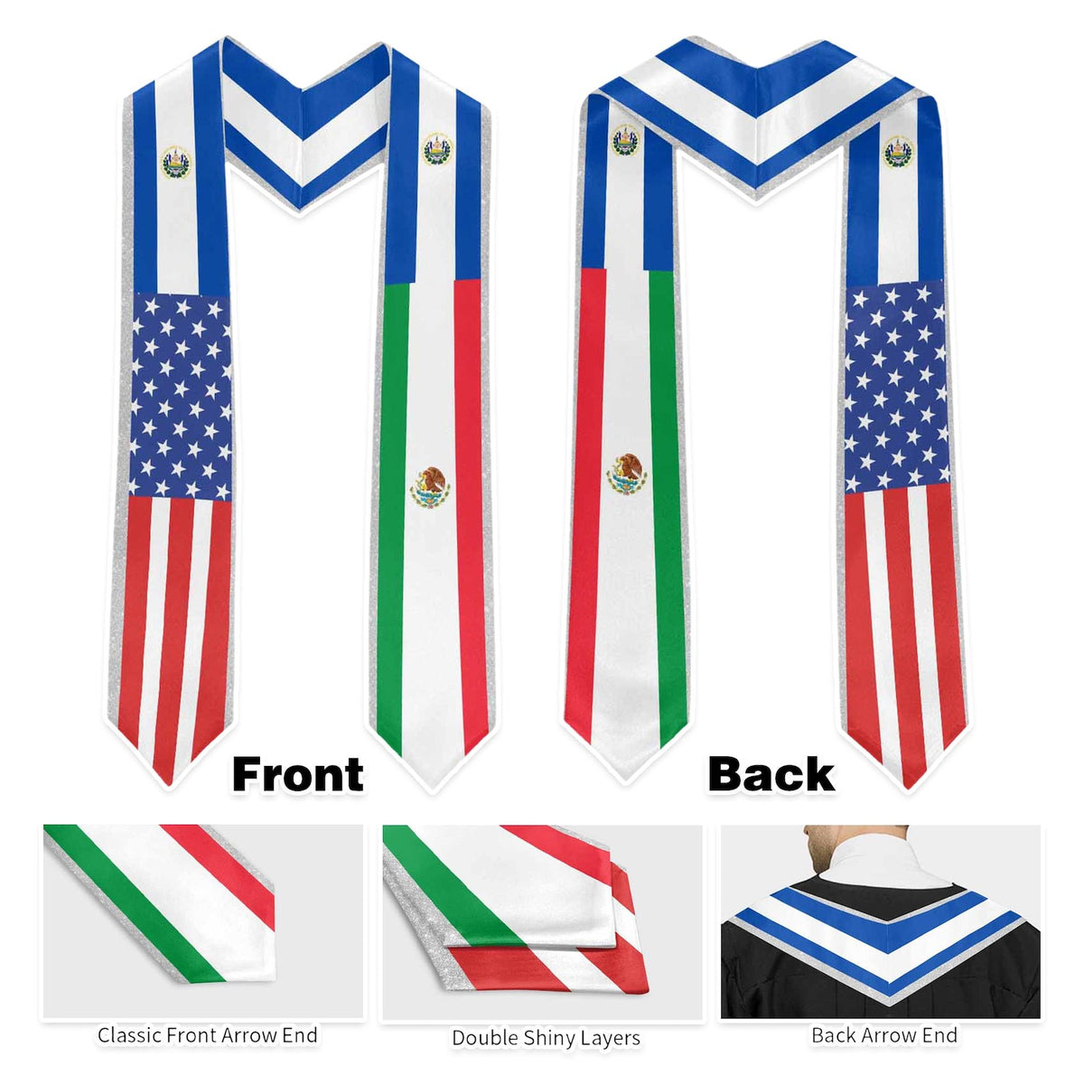 Custom 1/2/3/4 Mixed Country Flag Graduation Stole, Personalized Graduate Sash for Friends, Class of 2026 Grad Gifts for Student