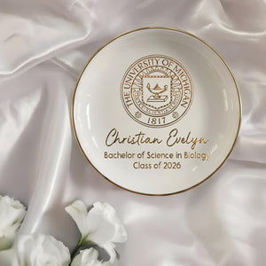 Custom College Logo Graduation Ring Dish, Personalized University Logo Grad Gifts for Her, Class of 2026