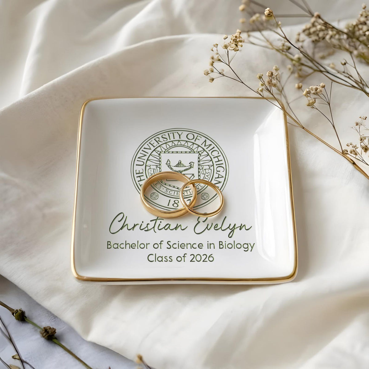 Custom College Logo Graduation Ring Dish, Personalized University Logo Grad Gifts for Her, Class of 2026