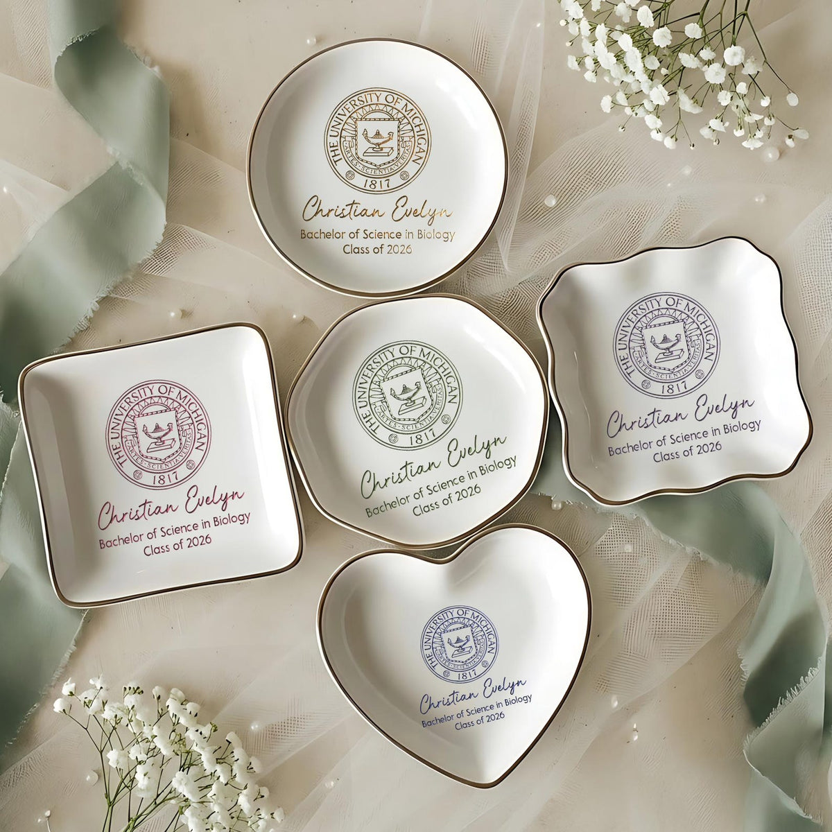 Custom College Logo Graduation Ring Dish, Personalized University Logo Grad Gifts for Her, Class of 2026