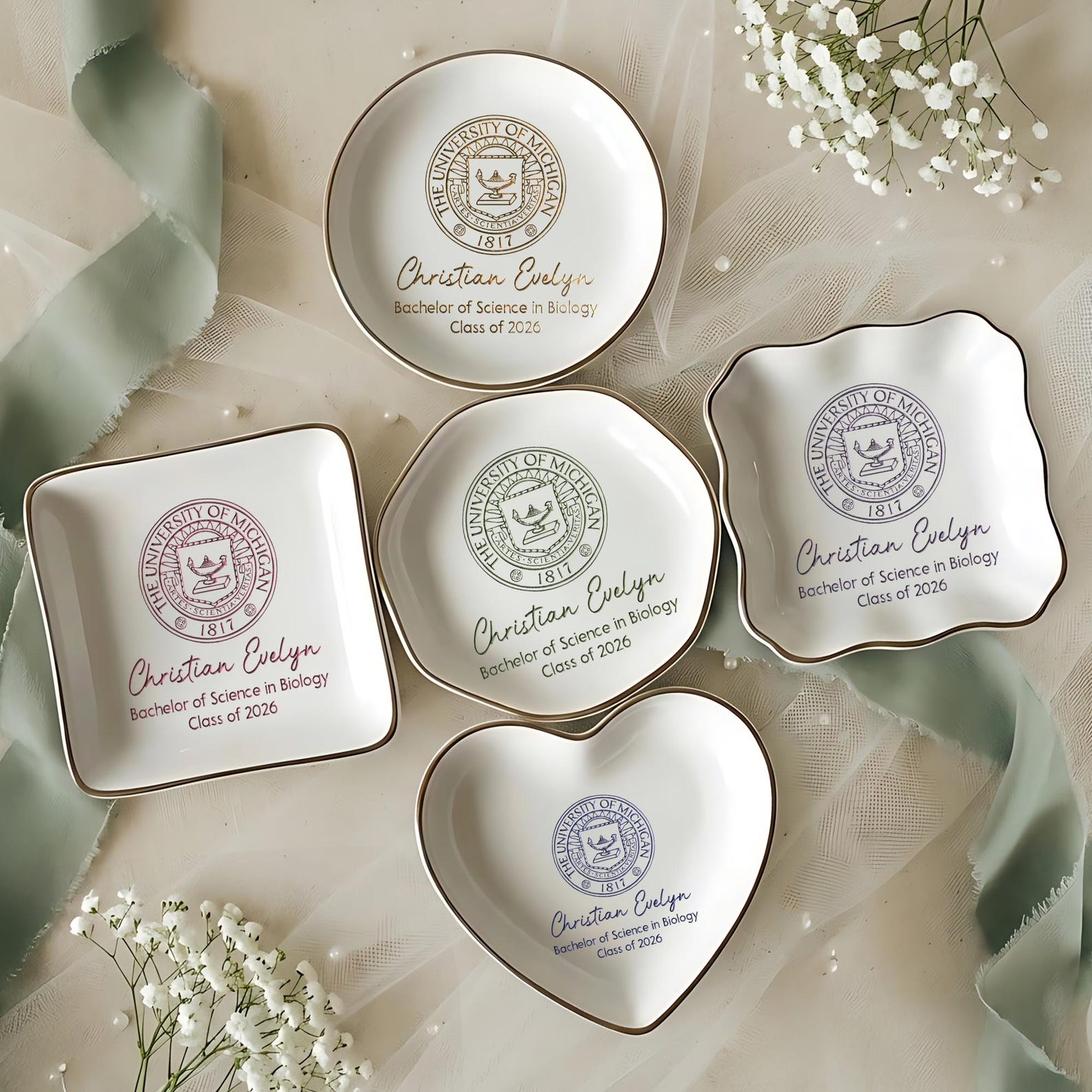 Custom College Logo Graduation Ring Dish, Personalized University Logo Grad Gifts for Her, Class of 2026