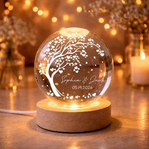 Personalized Wedding Gift, Tree of Hearts Night Light, Custom Anniversary Lamp, Couples Keepsake Globe, Romantic Decor for Bedroom