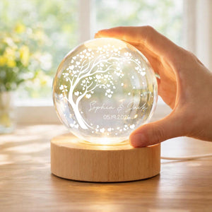 Personalized Wedding Gift, Tree of Hearts Night Light, Custom Anniversary Lamp, Couples Keepsake Globe, Romantic Decor for Bedroom