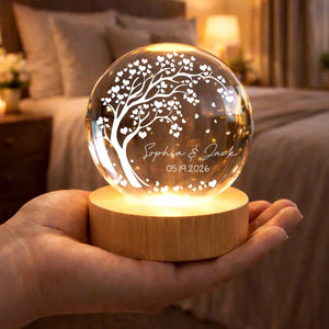 Personalized Wedding Gift, Tree of Hearts Night Light, Custom Anniversary Lamp, Couples Keepsake Globe, Romantic Decor for Bedroom