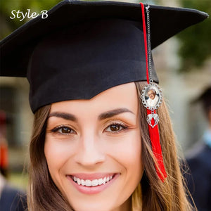 Memorial Graduation Tassel Photo Charm with Angel Wings - Personalized Grad Gift 2026 - Graduation Cap Keepsake for Her/Him
