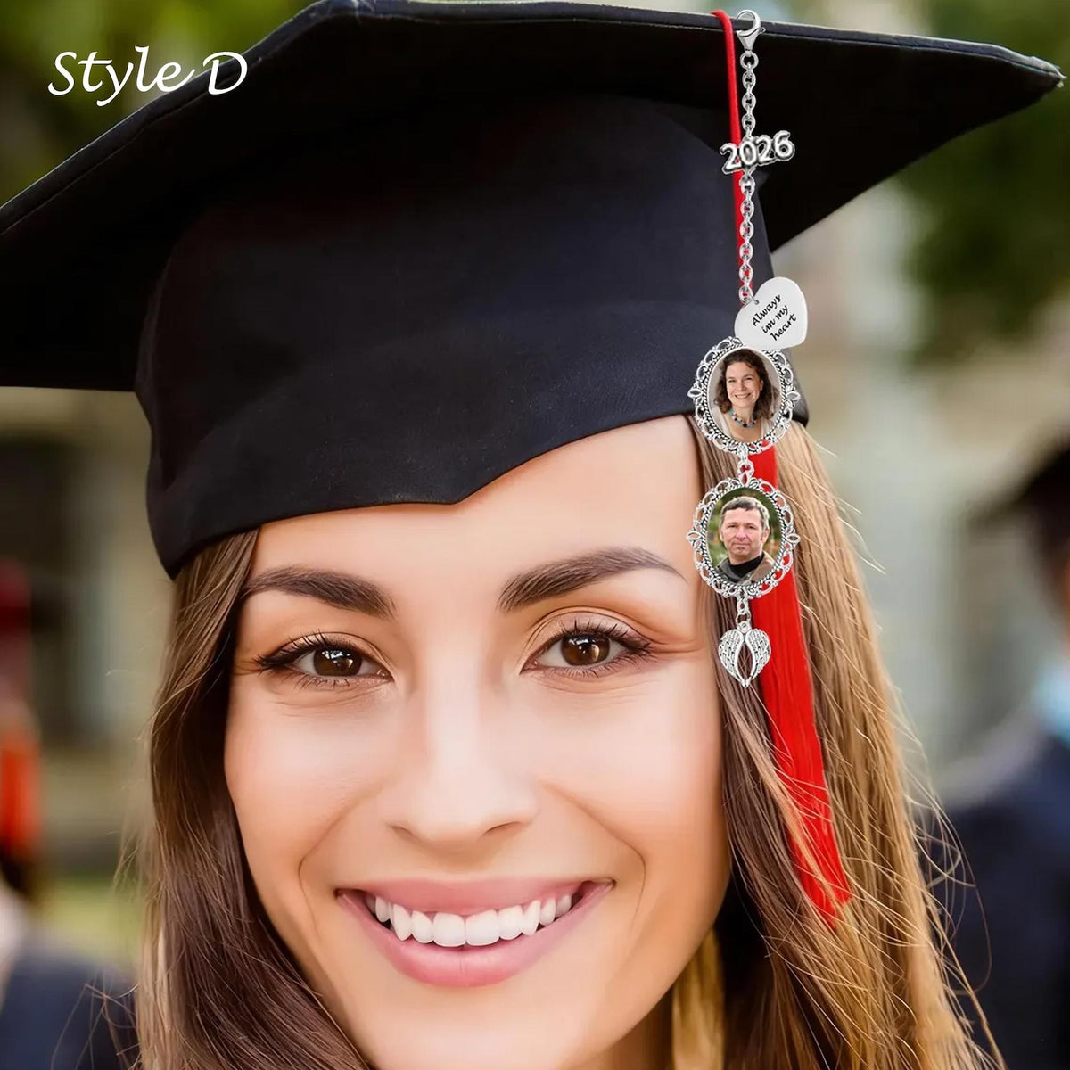 Memorial Graduation Tassel Photo Charm with Angel Wings - Personalized Grad Gift 2026 - Graduation Cap Keepsake for Her/Him