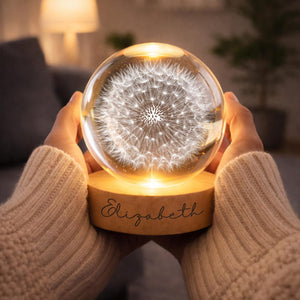 Personalized Dandelion Night Light, Custom Name Crystal Ball Lamp, Dandelion Flower, Unique Birthday Gift for Her, Aesthetic Room Decor