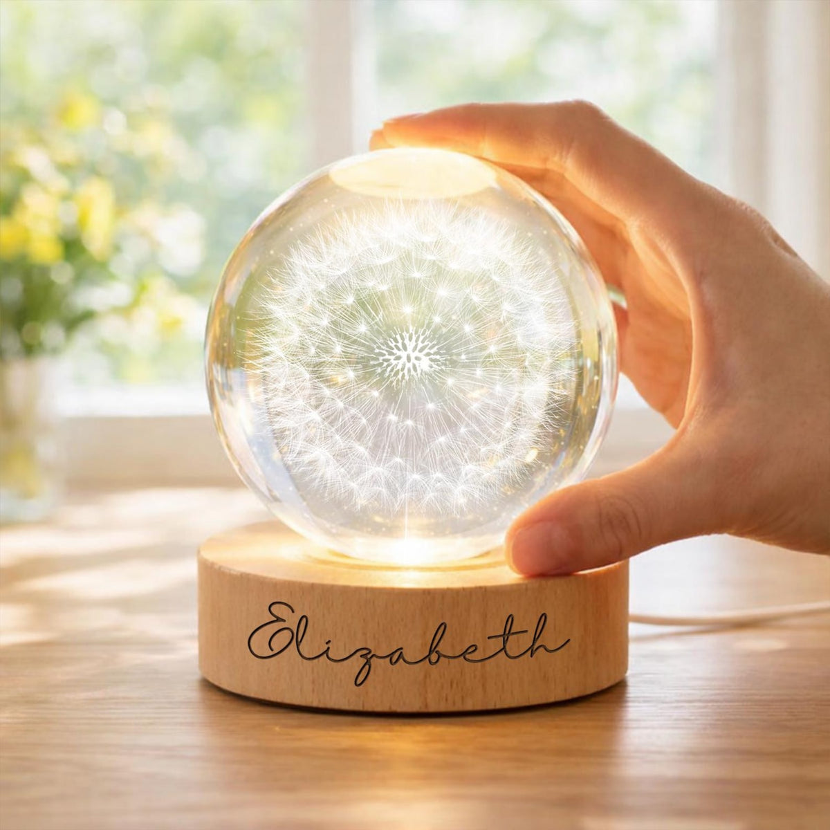 Personalized Dandelion Night Light, Custom Name Crystal Ball Lamp, Dandelion Flower, Unique Birthday Gift for Her, Aesthetic Room Decor