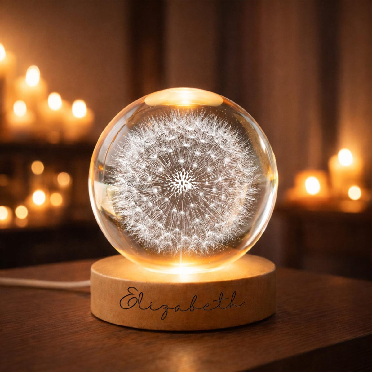 Personalized Dandelion Night Light, Custom Name Crystal Ball Lamp, Dandelion Flower, Unique Birthday Gift for Her, Aesthetic Room Decor