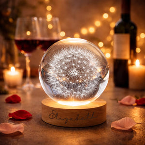 Personalized Dandelion Night Light, Custom Name Crystal Ball Lamp, Dandelion Flower, Unique Birthday Gift for Her, Aesthetic Room Decor
