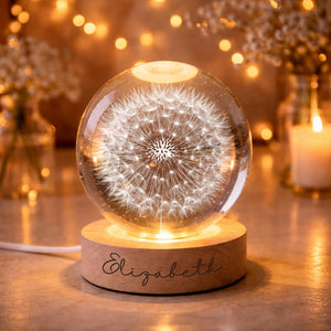 Personalized Dandelion Night Light, Custom Name Crystal Ball Lamp, Dandelion Flower, Unique Birthday Gift for Her, Aesthetic Room Decor