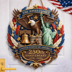 250th Anniversary America Door Hanger, 1776 2026 Patriotic Wood Door Sign, American 250 Wall Decor Sign, 250th Anniversary Porch Wooden Sign