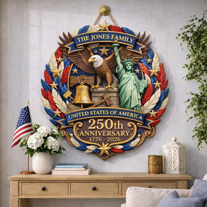 250th Anniversary America Door Hanger, 1776 2026 Patriotic Wood Door Sign, American 250 Wall Decor Sign, 250th Anniversary Porch Wooden Sign