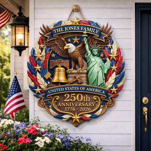 250th Anniversary America Door Hanger, 1776 2026 Patriotic Wood Door Sign, American 250 Wall Decor Sign, 250th Anniversary Porch Wooden Sign