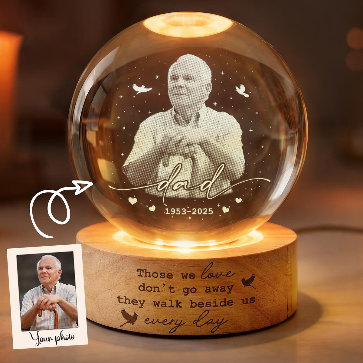 Custom Photo Memorial Night Light, Mom Loss Crystal Ball Light, Mom Remembrance Gift, Dad Memorial Gift, Loss of Father Gift, Sympathy Gift