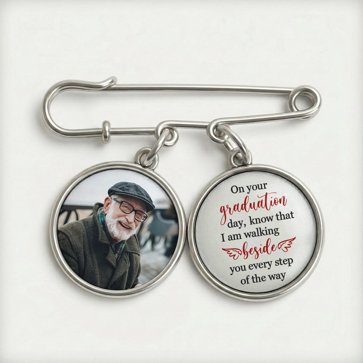 Personalized Graduation Lapel Pin With Photo Charms, Graduation Walking Beside You Every Step, Graduation Day Memorial, Graduation Gown Pin
