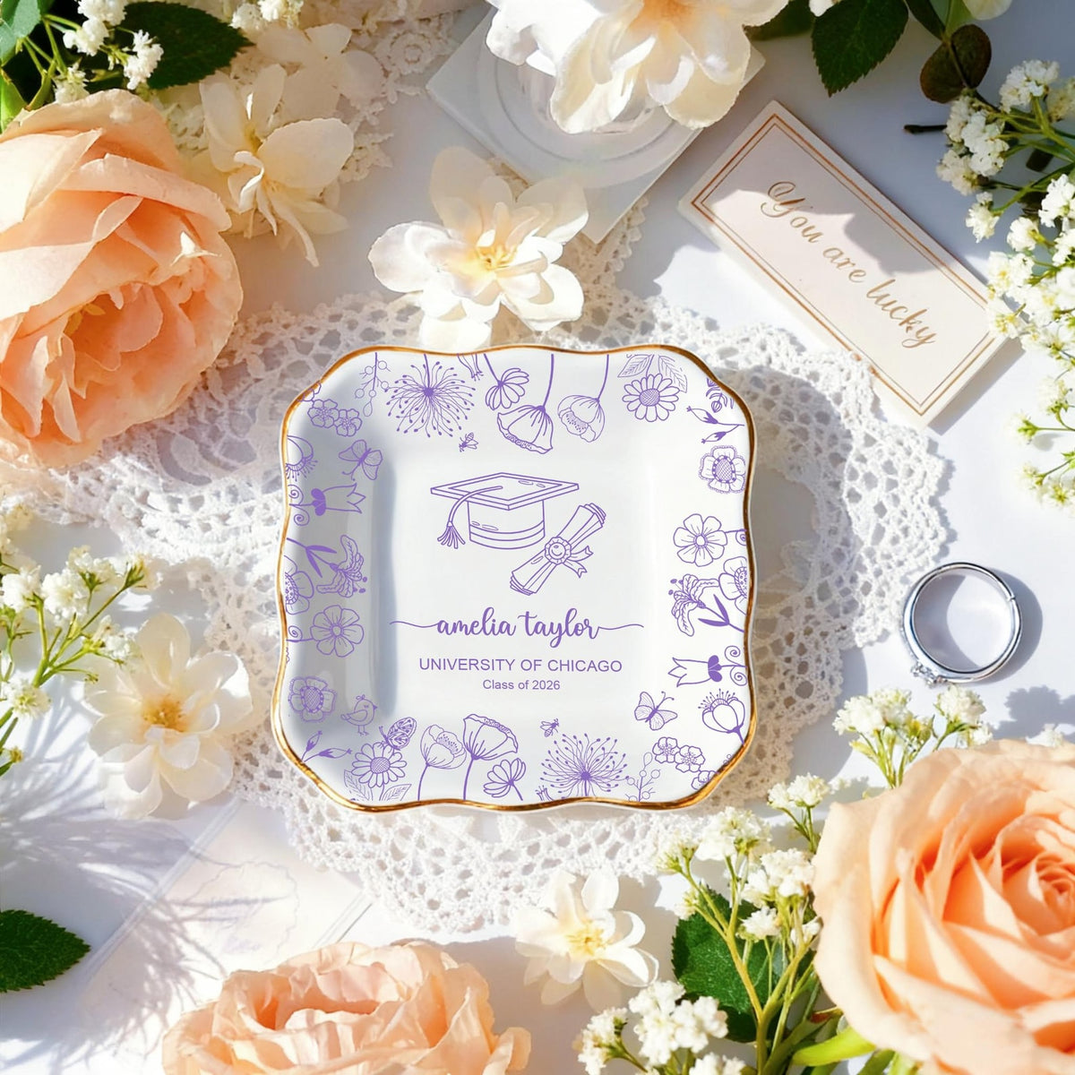Personalized Graduation Ring Dish,Custom 2026 Jewelry Trinket Tray for Her,College Grad Gift,Grad Party Favors,Graduation Gifts for Daughter