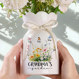 Personalized Flower Vase for Mom, Ceramic Flower Vase with Butterfly, Gift from Grandkids, Mother's Day Gift for Mom Grandma, Birthday Gifts