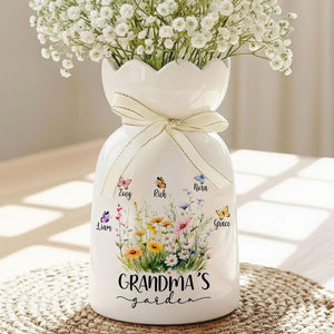 Personalized Flower Vase for Mom, Ceramic Flower Vase with Butterfly, Gift from Grandkids, Mother's Day Gift for Mom Grandma, Birthday Gifts