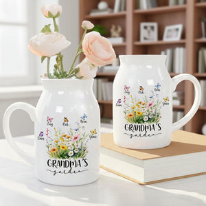 Personalized Flower Vase for Mom, Ceramic Flower Vase with Butterfly, Gift from Grandkids, Mother's Day Gift for Mom Grandma, Birthday Gifts