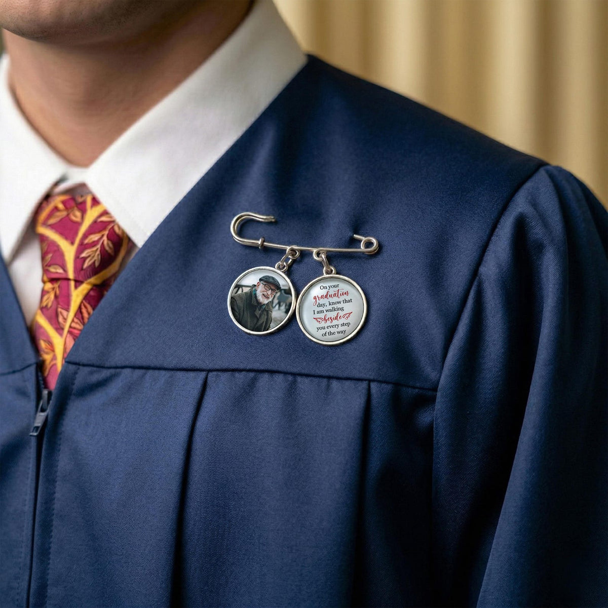 Personalized Graduation Lapel Pin With Photo Charms, Graduation Walking Beside You Every Step, Graduation Day Memorial, Graduation Gown Pin