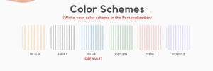 Color scheme and mug color options with pug design on a white background

