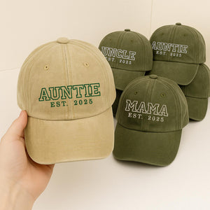 Custom Embroidered Auntie & Uncle Hat, Personalised Aunt Est 2026 Hat, Unisex Baseball Cap, Gift for New Aunts, Baby Announcement Uncle Gift