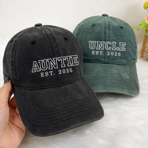 Custom Embroidered Auntie & Uncle Hat, Personalised Aunt Est 2026 Hat, Unisex Baseball Cap, Gift for New Aunts, Baby Announcement Uncle Gift