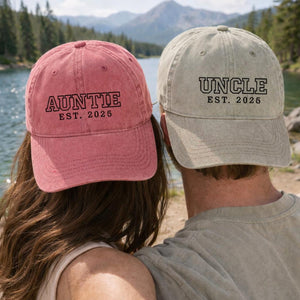 Custom Embroidered Auntie & Uncle Hat, Personalised Aunt Est 2026 Hat, Unisex Baseball Cap, Gift for New Aunts, Baby Announcement Uncle Gift