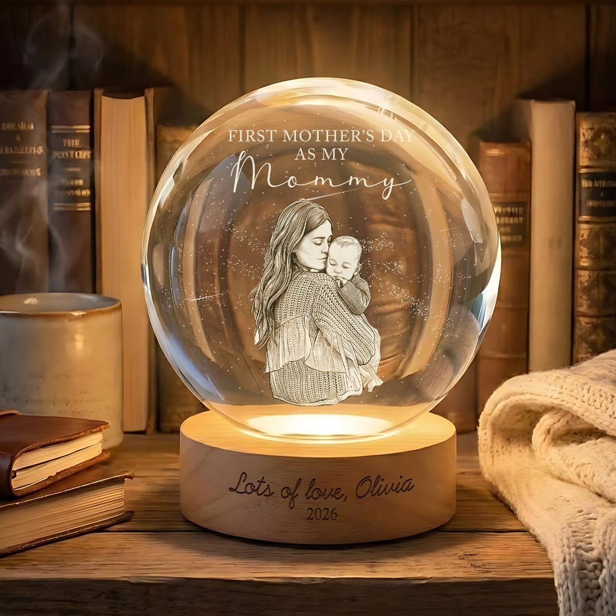 First Mother's Day Photo Crystal Ball Night Light, Personalized Mom Gift New Mom Gift 1st Mothers Day Present from Baby Keepsake, Mama Mom