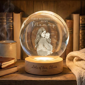 First Mother's Day Photo Crystal Ball Night Light, Personalized Mom Gift New Mom Gift 1st Mothers Day Present from Baby Keepsake, Mama Mom