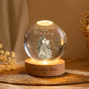 First Mother's Day Photo Crystal Ball Night Light, Personalized Mom Gift New Mom Gift 1st Mothers Day Present from Baby Keepsake, Mama Mom