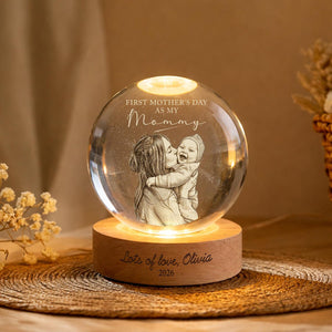 First Mother's Day Photo Crystal Ball Night Light, Personalized Mom Gift New Mom Gift 1st Mothers Day Present from Baby Keepsake, Mama Mom