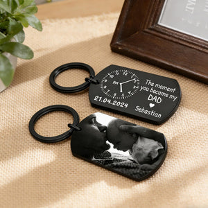 Personalized Photo Keychain for Dad, The Moment You Became My Daddy Keyring, Gift for New Daddy, Husband, 1st Father's Day Gift,Dad Keychain