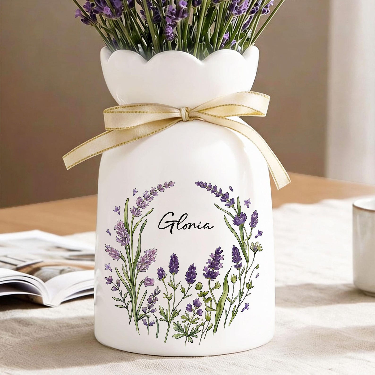 Personalized Floral Name Flower Vase, Ceramic Decorative Vase, Mother's Day Gift for Her, Custom Home Decor, Gift for Mom