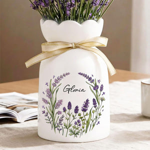 Personalized Floral Name Flower Vase, Ceramic Decorative Vase, Mother's Day Gift for Her, Custom Home Decor, Gift for Mom