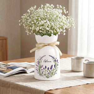 Personalized Floral Name Flower Vase, Ceramic Decorative Vase, Mother's Day Gift for Her, Custom Home Decor, Gift for Mom