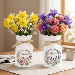 Personalized Floral Name Flower Vase, Ceramic Decorative Vase, Mother's Day Gift for Her, Custom Home Decor, Gift for Mom