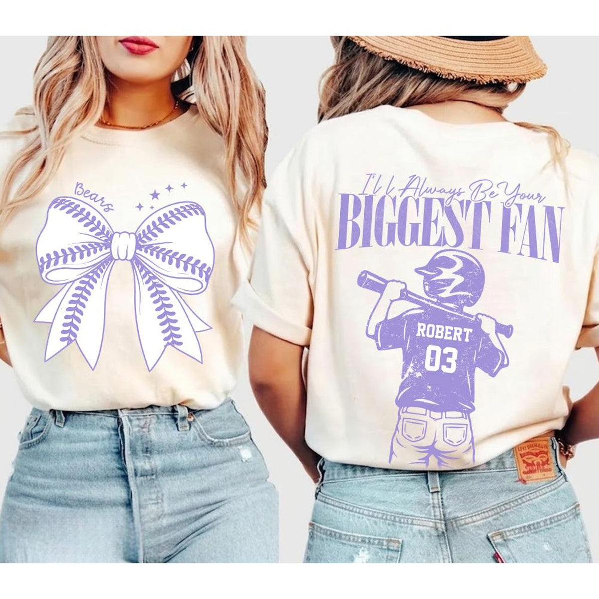 Custom Name and Number Baseball Mama Shirt, I'll Always Be Your Biggest Fan, Baseball Mom Shirt, Girly Baseball , Baseball Family 2 Sided Shirt
