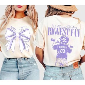 Custom Name and Number Baseball Mama Shirt, I'll Always Be Your Biggest Fan, Baseball Mom Shirt, Girly Baseball , Baseball Family 2 Sided Shirt