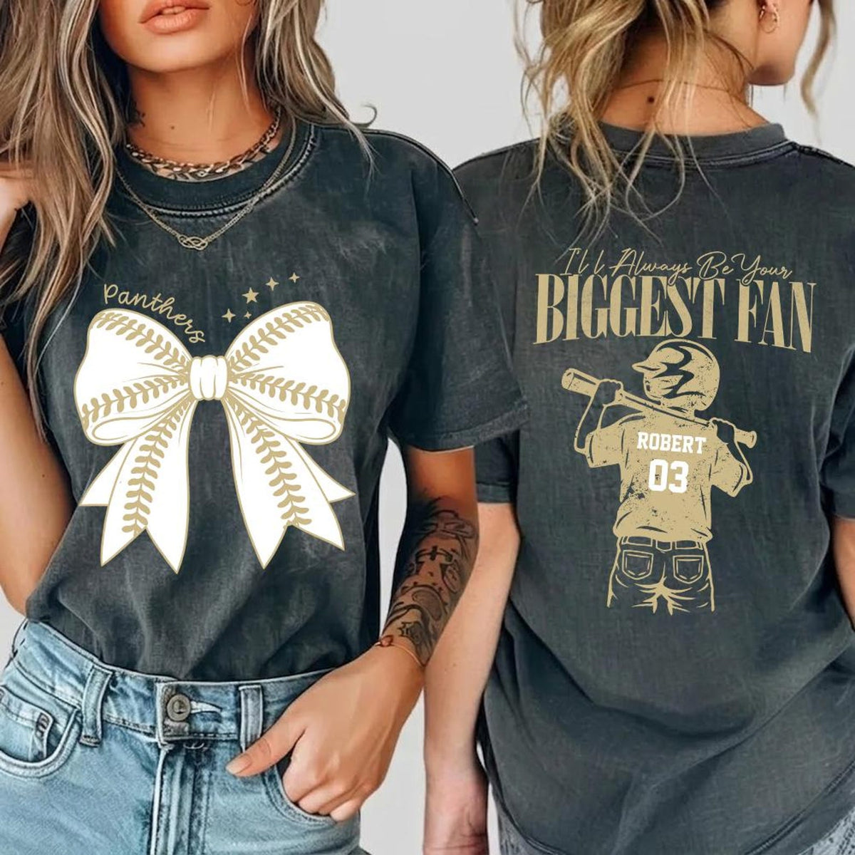 Custom Name and Number Baseball Mama Shirt, I'll Always Be Your Biggest Fan, Baseball Mom Shirt, Girly Baseball , Baseball Family 2 Sided Shirt