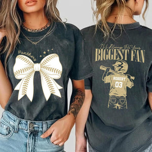 Custom Name and Number Baseball Mama Shirt, I'll Always Be Your Biggest Fan, Baseball Mom Shirt, Girly Baseball , Baseball Family 2 Sided Shirt