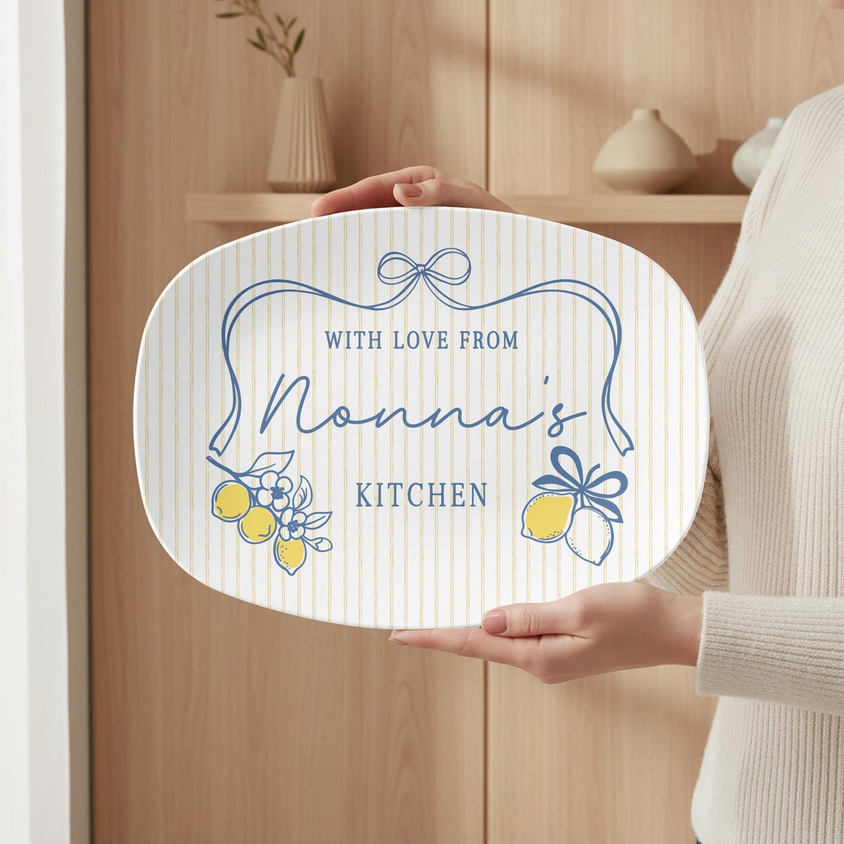 Custom Nonna's Kitchen Platter: Personalized Italian Grandma Plate Pregnancy Announcement for Nona Mother's Day Gift